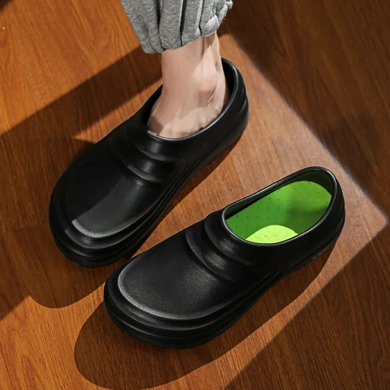 Chef Shoes Men's Non-slip, Waterproof, Oil-proof And Wear-resistant Kitchen Special Labor Protection Soft-soled Work Shoes With Patent Appearance