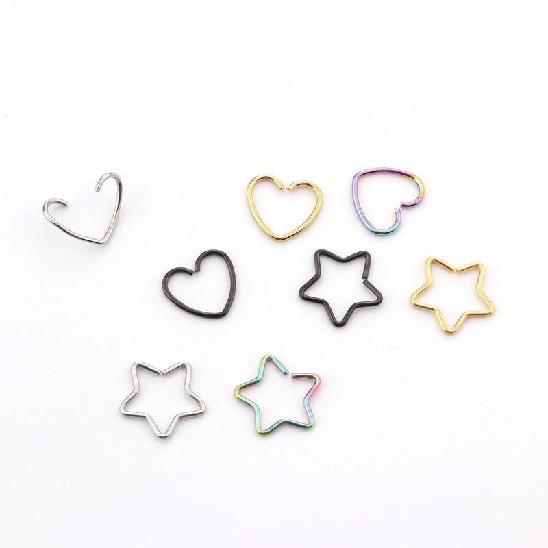 Stainless Steel Peach Heart Five-pointed Star-shaped Opening Ring Ear Bone Piercing Earrings Multi-purpose Function Ring Foreign Trade Jewelry
