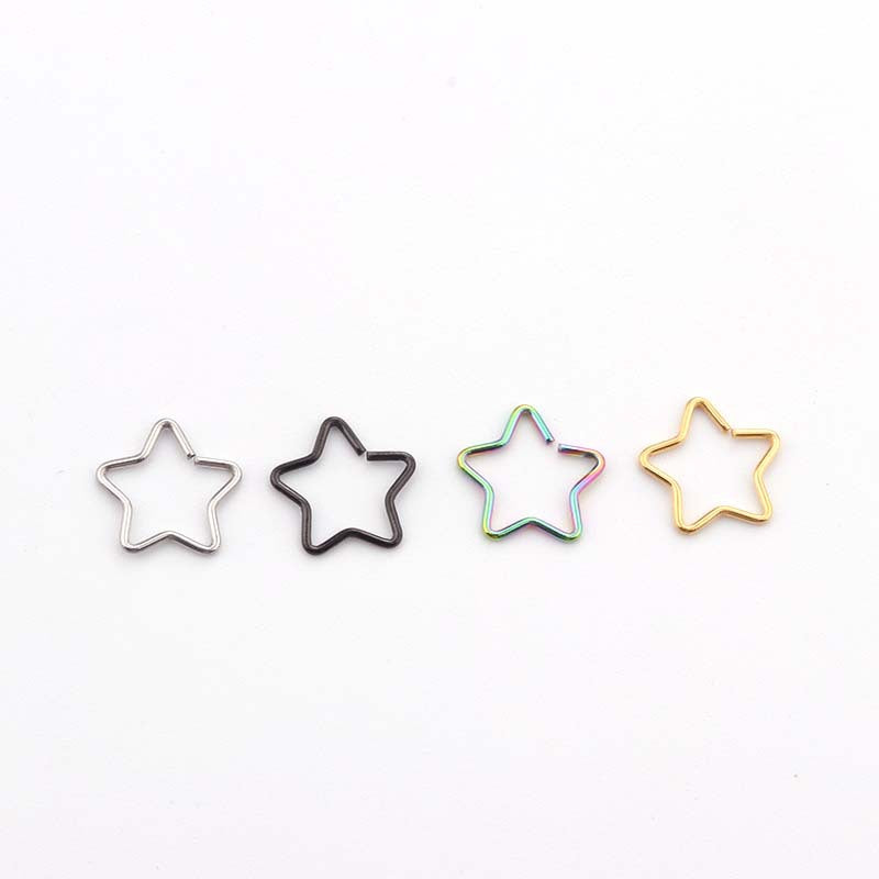 Stainless Steel Peach Heart Five-pointed Star-shaped Opening Ring Ear Bone Piercing Earrings Multi-purpose Function Ring Foreign Trade Jewelry