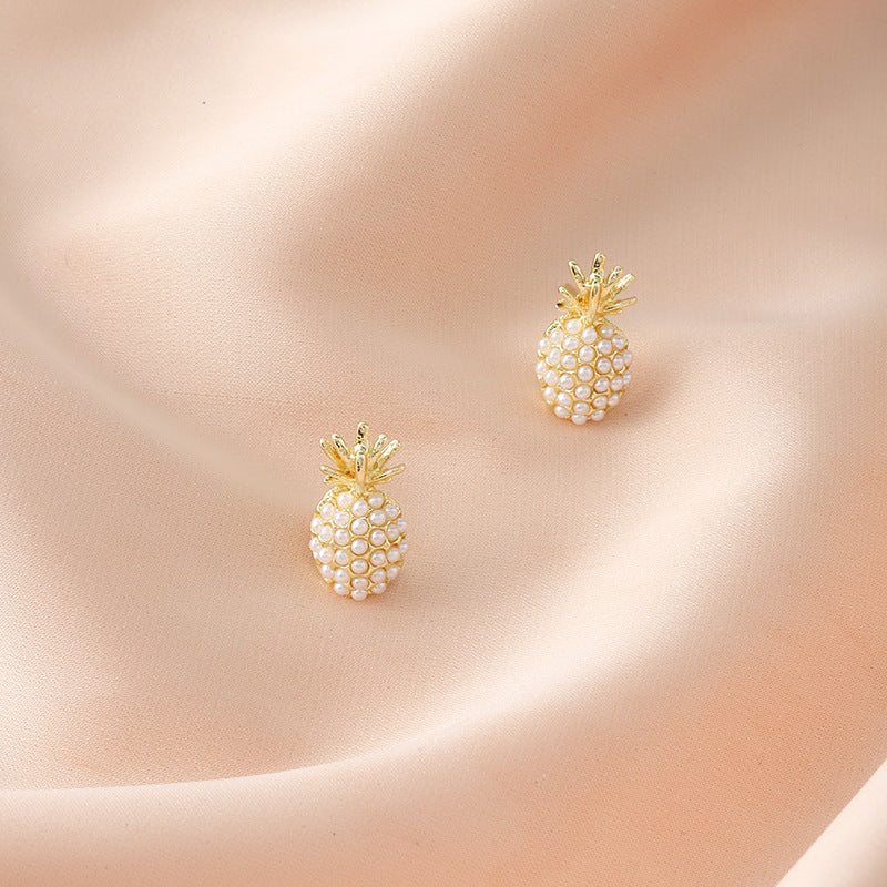 Stud Earrings Fruit Pineapple Earrings Pearl Earrings Light Luxury High Sense New Female Silver Needle Pine Nut Creative Earrings Wholesale