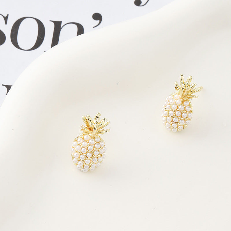 Stud Earrings Fruit Pineapple Earrings Pearl Earrings Light Luxury High Sense New Female Silver Needle Pine Nut Creative Earrings Wholesale