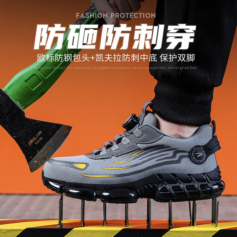 Cross-border Fashion New Rotating Button Labor Protection Shoes Men&#039;s Anti-smashing Anti-puncture Safety Shoes Non-slip Wear-resistant Work Shoes