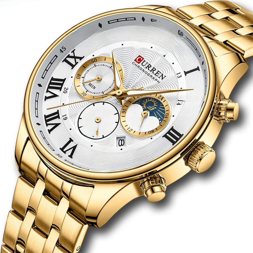 Men&#039;s Watch Calendar Watch Steel Band Watch Six-pin Sports Men&#039;s Watch Business Quartz