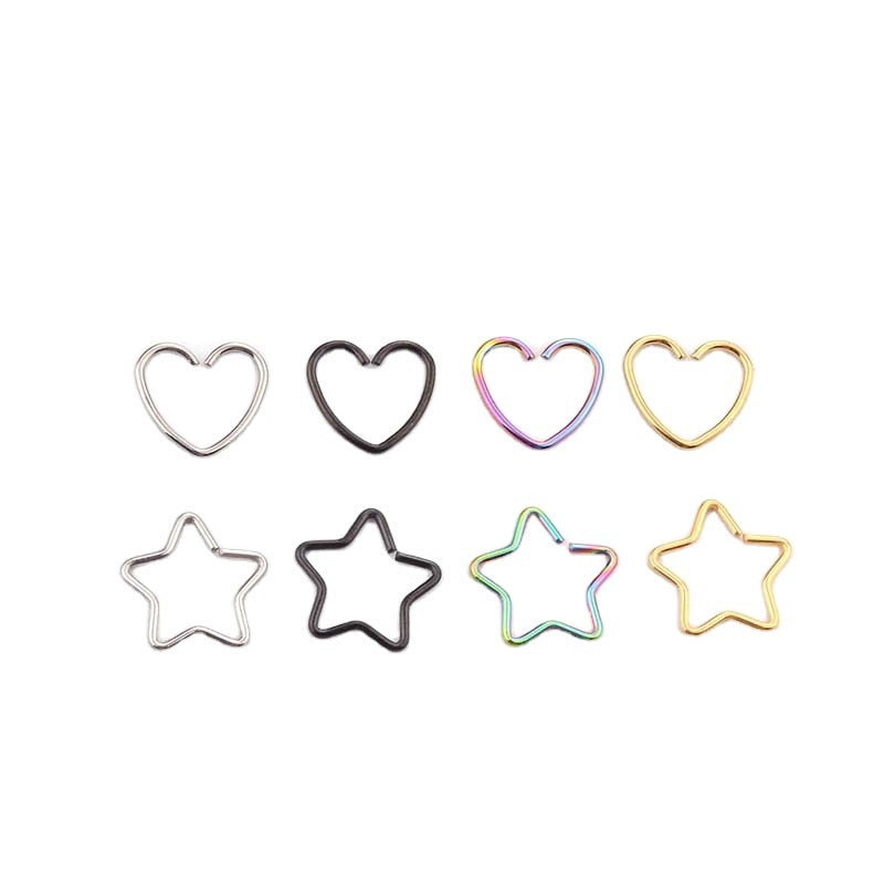 Stainless Steel Peach Heart Five-pointed Star-shaped Opening Ring Ear Bone Piercing Earrings Multi-purpose Function Ring Foreign Trade Jewelry