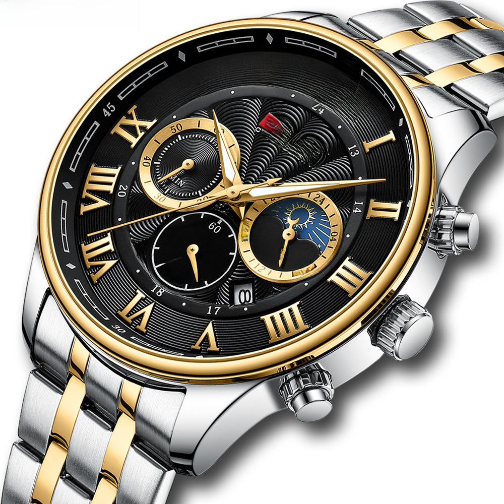 Men&#039;s Watch Calendar Watch Steel Band Watch Six-pin Sports Men&#039;s Watch Business Quartz