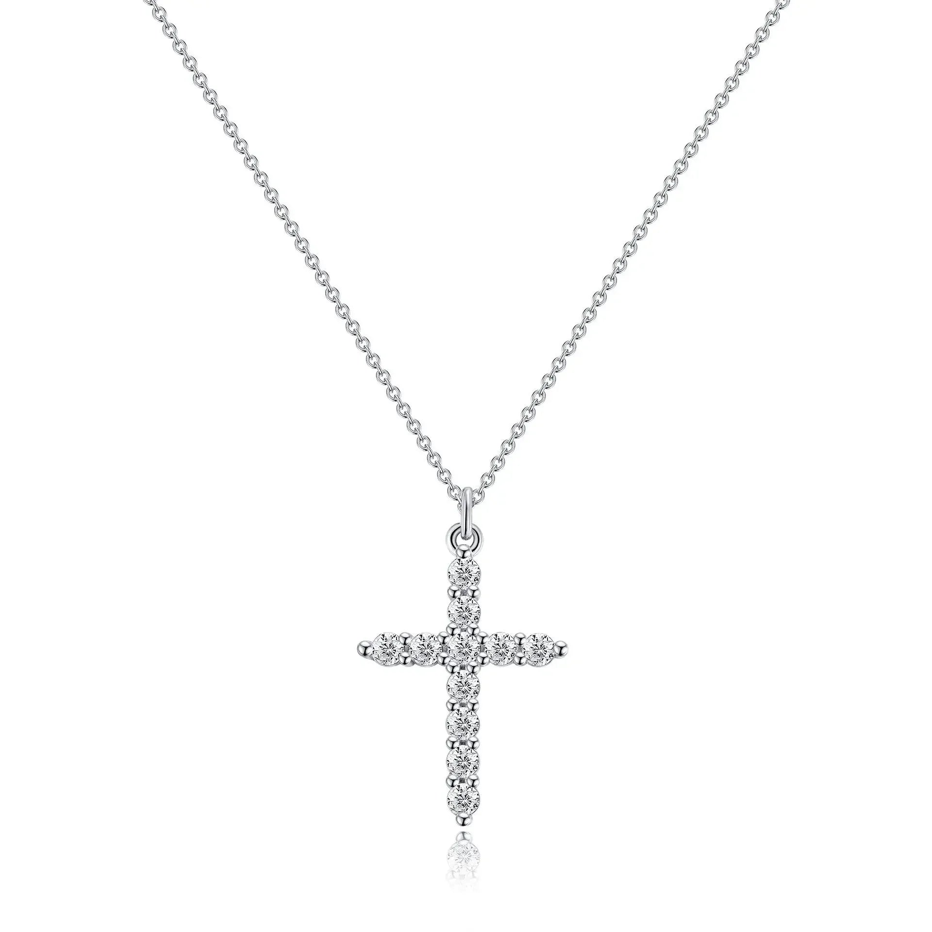 S925 Sterling Silver Full Diamond Cross Necklace Necklace American Hip Hop Joker Niche Design Sense
