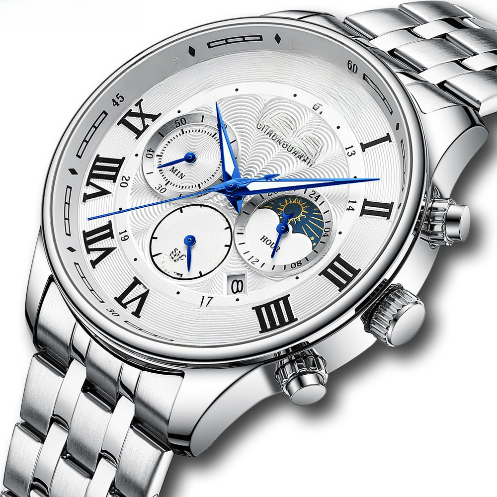 Men&#039;s Watch Calendar Watch Steel Band Watch Six-pin Sports Men&#039;s Watch Business Quartz