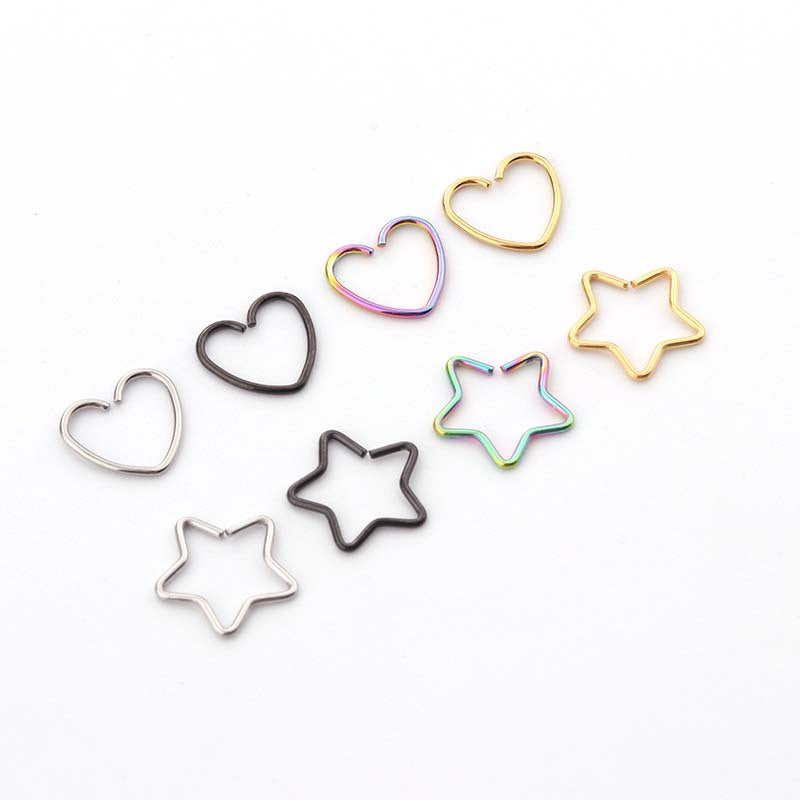 Stainless Steel Peach Heart Five-pointed Star-shaped Opening Ring Ear Bone Piercing Earrings Multi-purpose Function Ring Foreign Trade Jewelry