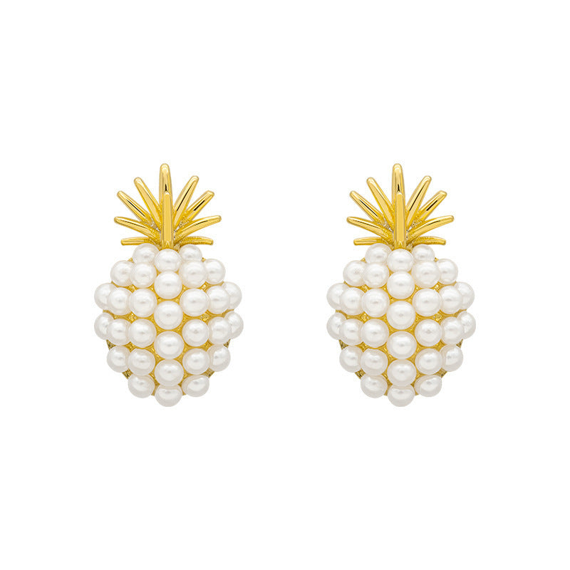 Stud Earrings Fruit Pineapple Earrings Pearl Earrings Light Luxury High Sense New Female Silver Needle Pine Nut Creative Earrings Wholesale