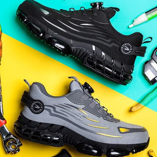 Cross-border Fashion New Rotating Button Labor Protection Shoes Men&#039;s Anti-smashing Anti-puncture Safety Shoes Non-slip Wear-resistant Work Shoes