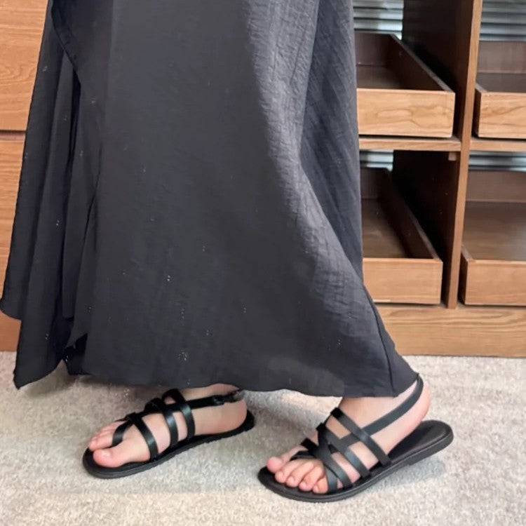 Cowhide Edition ~ Korean Style Casual Cross Strap Toe Flat Roman Sandals Women&#039;s 2025 Summer New Beach Sandals