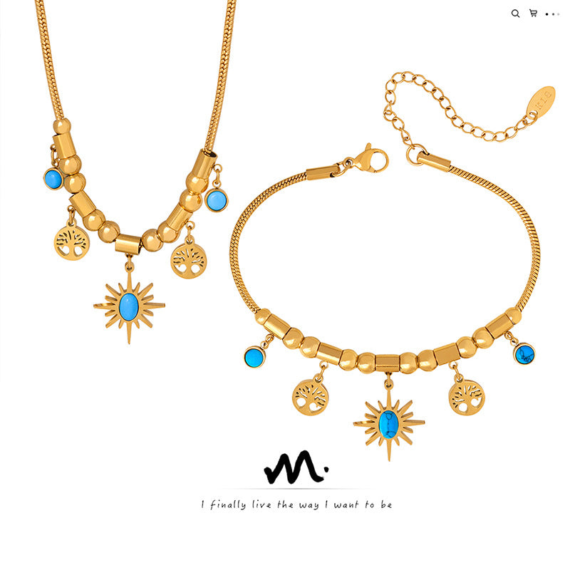 Fashion Commuter All-match Temperament European And American Necklace Tassel Retro Bracelet Accessories Ethnic Style Jewelry Suit