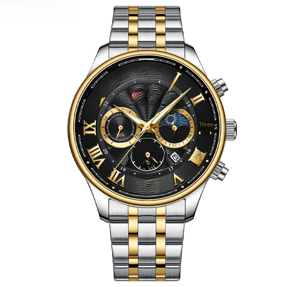 Men&#039;s Watch Calendar Watch Steel Band Watch Six-pin Sports Men&#039;s Watch Business Quartz