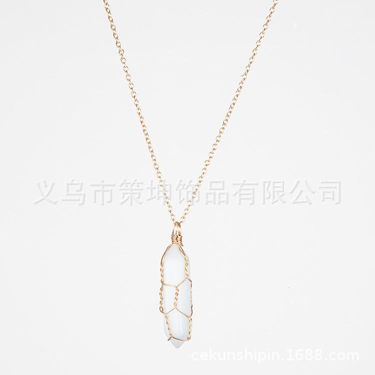 Crystal Stone Hand-wound Necklace Crystal Best-selling Pendant European And American Wire-wound Hexagonal Column Natural